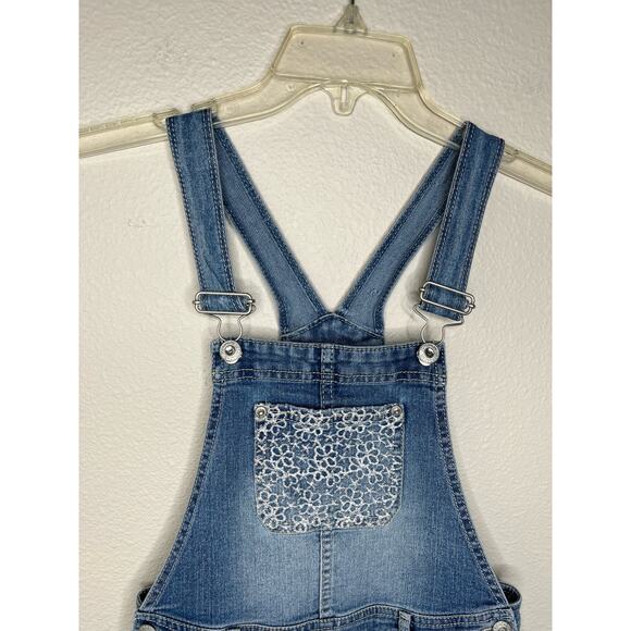 JORDACHE Girl’s White Floral Appliqué Overalls Size Large (10-12) - Picture 3 of 7